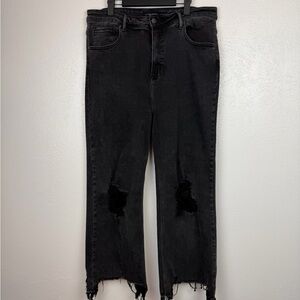 Black Straight-Leg Jeans with Distressed Knees